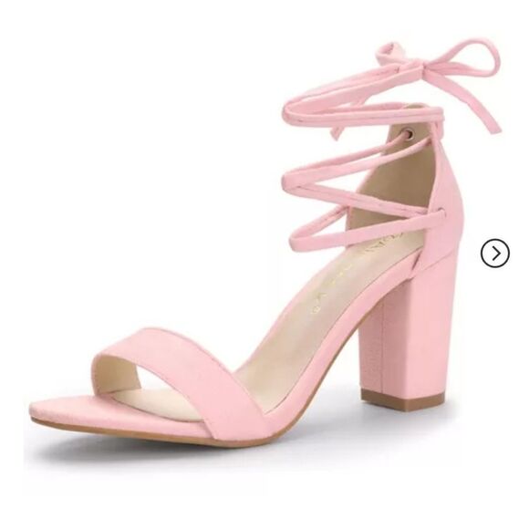 Allegra K Pink Suede Open Toe Block Style Strappy Heels Women's Size 9 - Picture 1 of 11